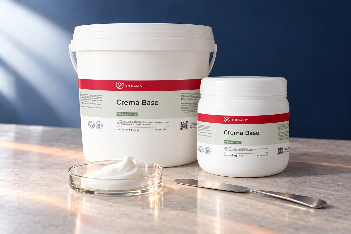 Crema Base 100% Natural en balde de 4 kg y pote de 1 kg